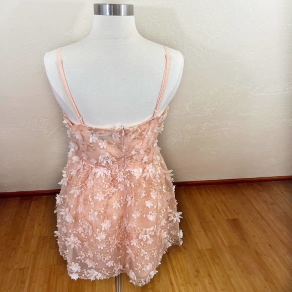 Lulu's Feeling Flirty Blush Pink Floral Applique Mini Skater Dress NWT M - Picture 3 of 4